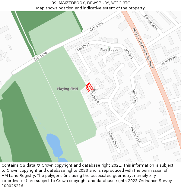 39, MAIZEBROOK, DEWSBURY, WF13 3TG: Location map and indicative extent of plot