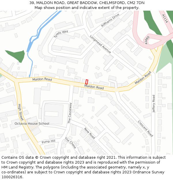 39, MALDON ROAD, GREAT BADDOW, CHELMSFORD, CM2 7DN: Location map and indicative extent of plot