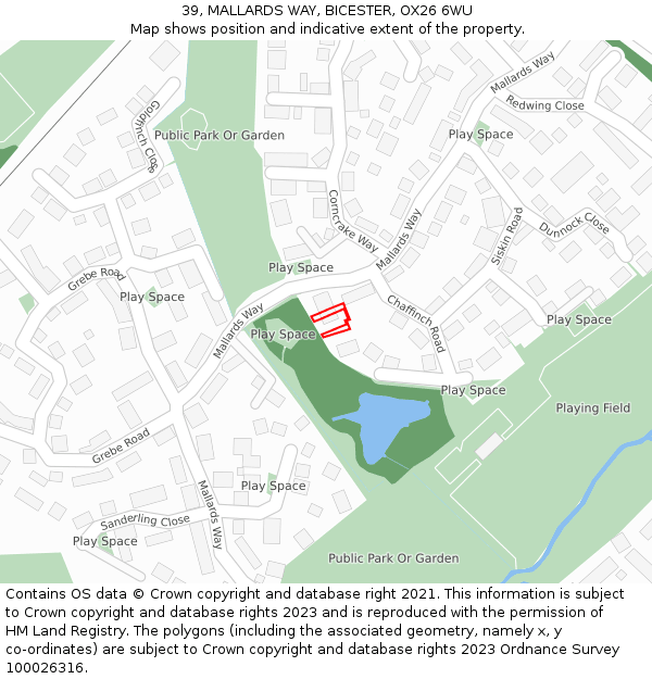 39, MALLARDS WAY, BICESTER, OX26 6WU: Location map and indicative extent of plot