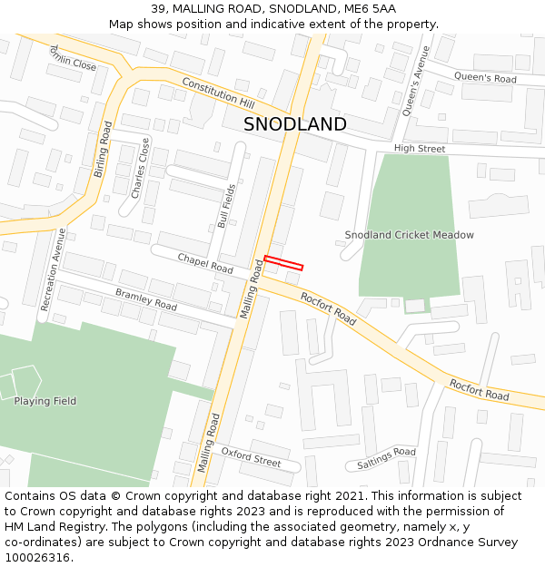 39, MALLING ROAD, SNODLAND, ME6 5AA: Location map and indicative extent of plot