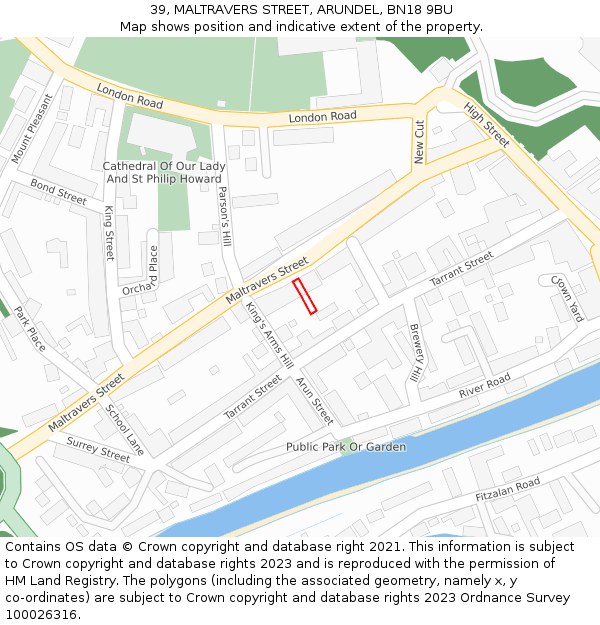 39, MALTRAVERS STREET, ARUNDEL, BN18 9BU: Location map and indicative extent of plot
