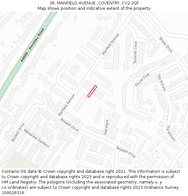 39, MANFIELD AVENUE, COVENTRY, CV2 2QF: Location map and indicative extent of plot