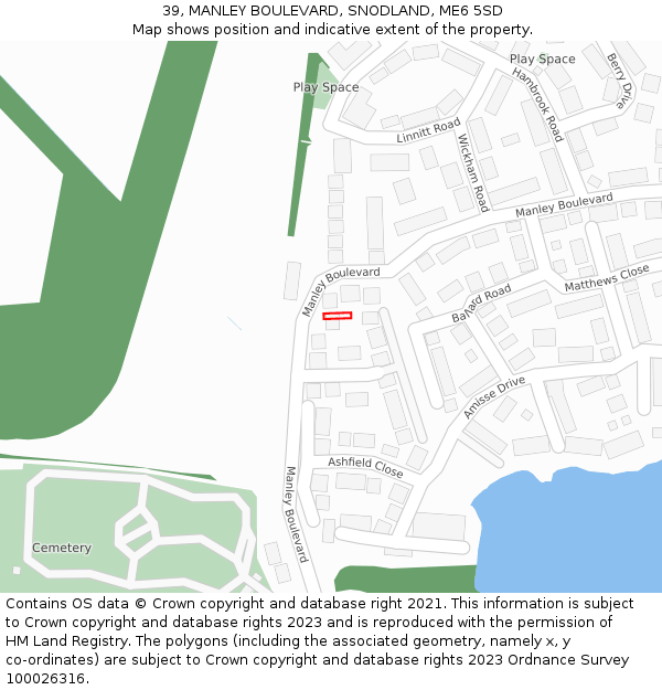 39, MANLEY BOULEVARD, SNODLAND, ME6 5SD: Location map and indicative extent of plot