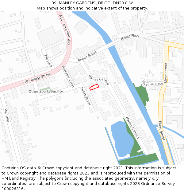 39, MANLEY GARDENS, BRIGG, DN20 8LW: Location map and indicative extent of plot