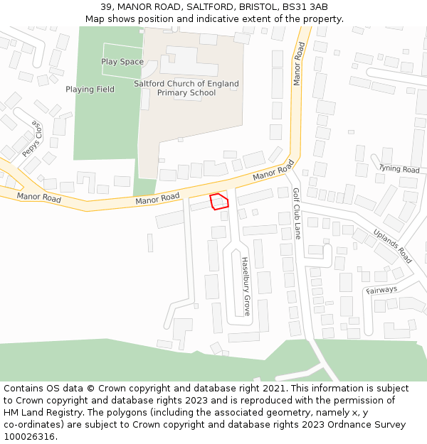 39, MANOR ROAD, SALTFORD, BRISTOL, BS31 3AB: Location map and indicative extent of plot