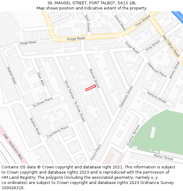 39, MANSEL STREET, PORT TALBOT, SA13 1BL: Location map and indicative extent of plot