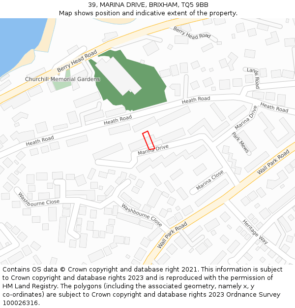 39, MARINA DRIVE, BRIXHAM, TQ5 9BB: Location map and indicative extent of plot