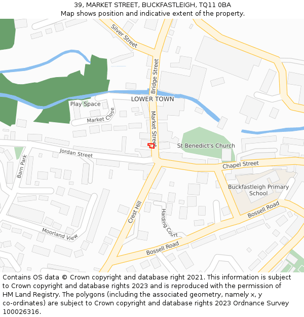 39, MARKET STREET, BUCKFASTLEIGH, TQ11 0BA: Location map and indicative extent of plot