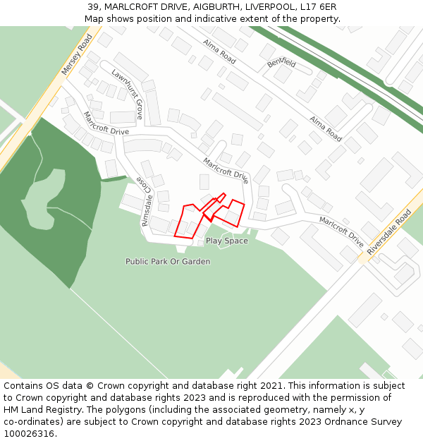 39, MARLCROFT DRIVE, AIGBURTH, LIVERPOOL, L17 6ER: Location map and indicative extent of plot