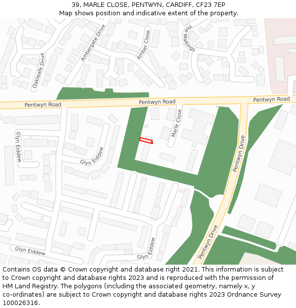 39, MARLE CLOSE, PENTWYN, CARDIFF, CF23 7EP: Location map and indicative extent of plot