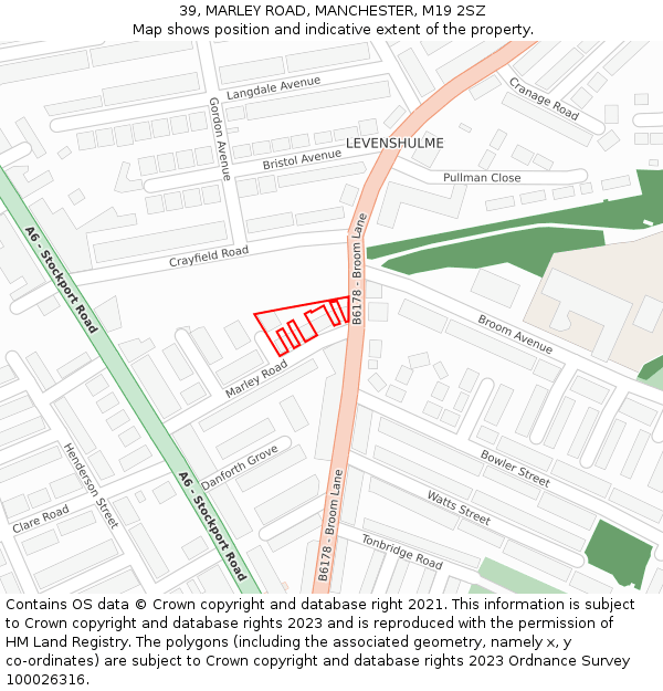 39, MARLEY ROAD, MANCHESTER, M19 2SZ: Location map and indicative extent of plot