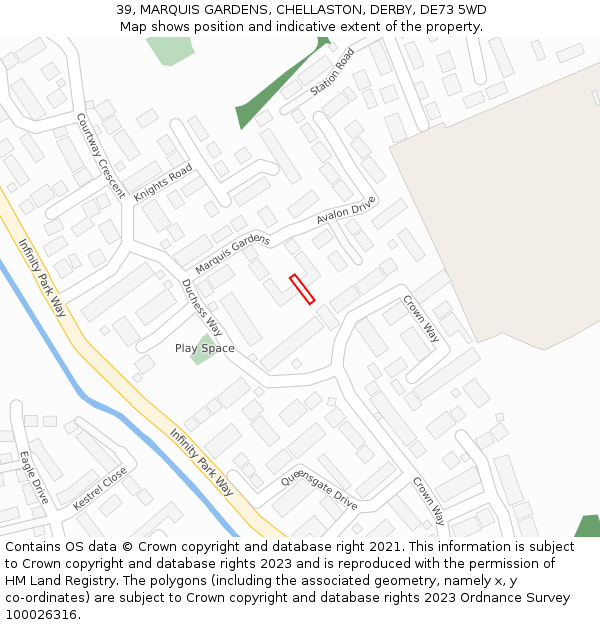 39, MARQUIS GARDENS, CHELLASTON, DERBY, DE73 5WD: Location map and indicative extent of plot