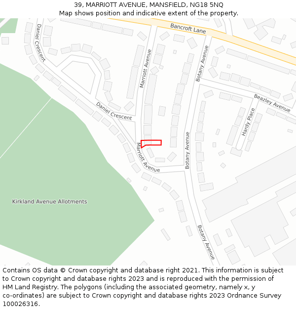 39, MARRIOTT AVENUE, MANSFIELD, NG18 5NQ: Location map and indicative extent of plot