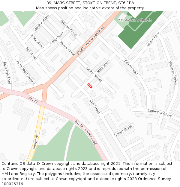 39, MARS STREET, STOKE-ON-TRENT, ST6 1PA: Location map and indicative extent of plot