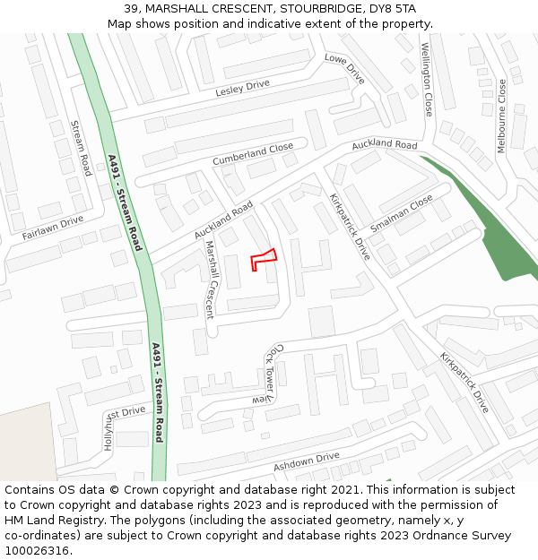 39, MARSHALL CRESCENT, STOURBRIDGE, DY8 5TA: Location map and indicative extent of plot