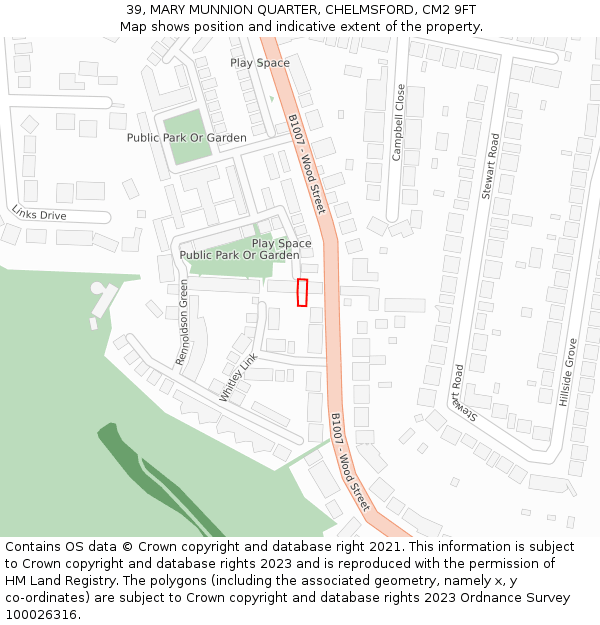 39, MARY MUNNION QUARTER, CHELMSFORD, CM2 9FT: Location map and indicative extent of plot