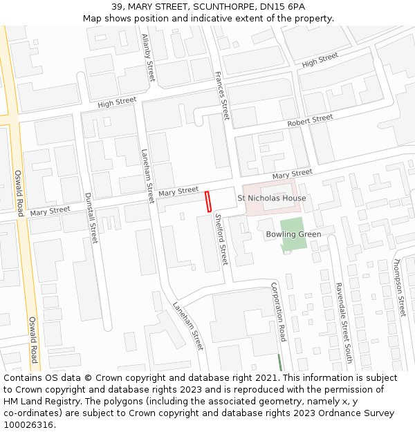 39, MARY STREET, SCUNTHORPE, DN15 6PA: Location map and indicative extent of plot