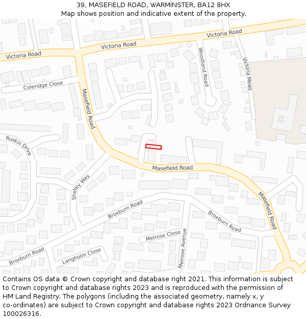 39, MASEFIELD ROAD, WARMINSTER, BA12 8HX: Location map and indicative extent of plot