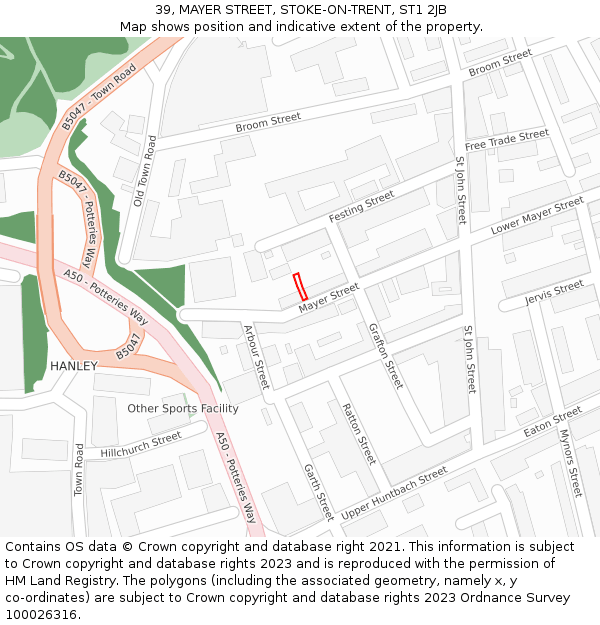 39, MAYER STREET, STOKE-ON-TRENT, ST1 2JB: Location map and indicative extent of plot