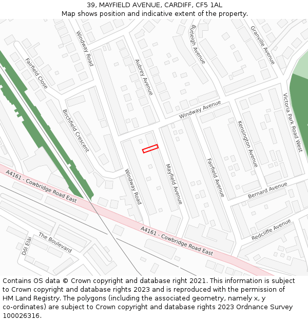 39, MAYFIELD AVENUE, CARDIFF, CF5 1AL: Location map and indicative extent of plot