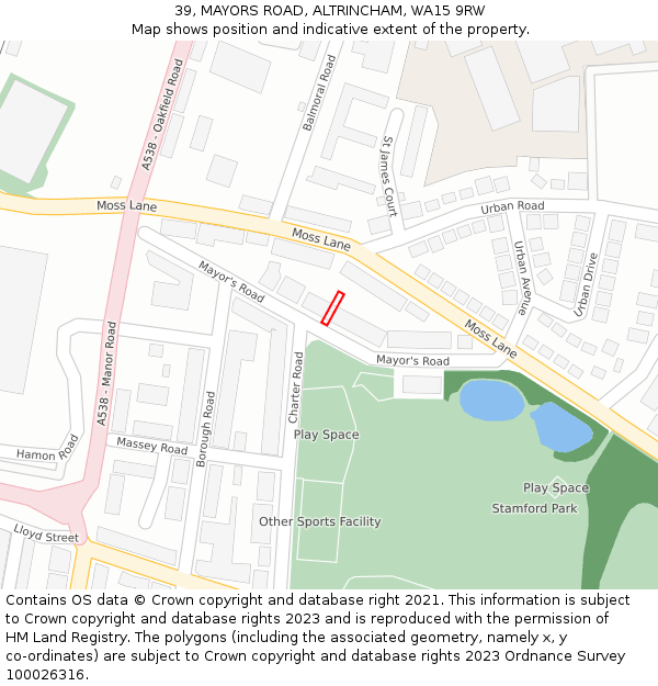 39, MAYORS ROAD, ALTRINCHAM, WA15 9RW: Location map and indicative extent of plot