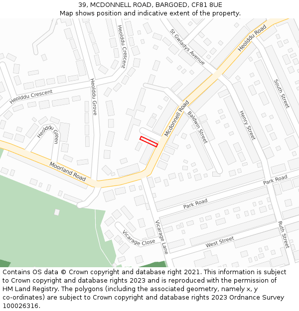 39, MCDONNELL ROAD, BARGOED, CF81 8UE: Location map and indicative extent of plot