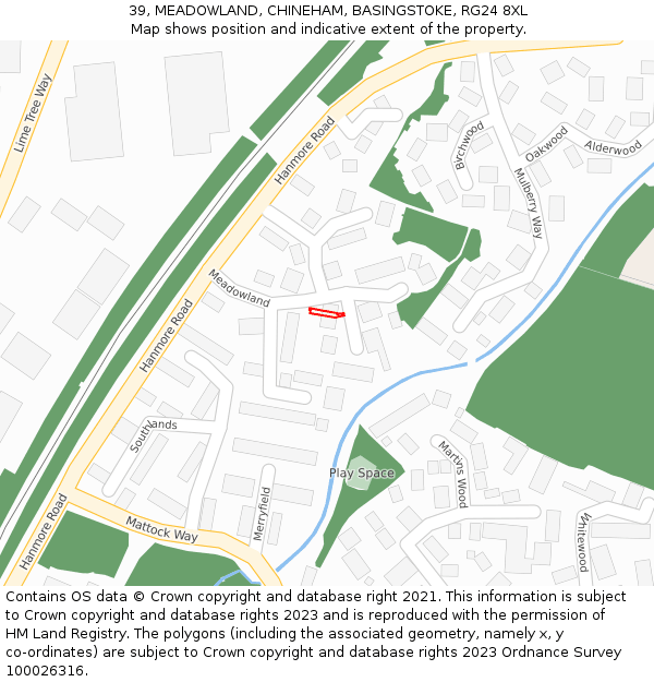 39, MEADOWLAND, CHINEHAM, BASINGSTOKE, RG24 8XL: Location map and indicative extent of plot