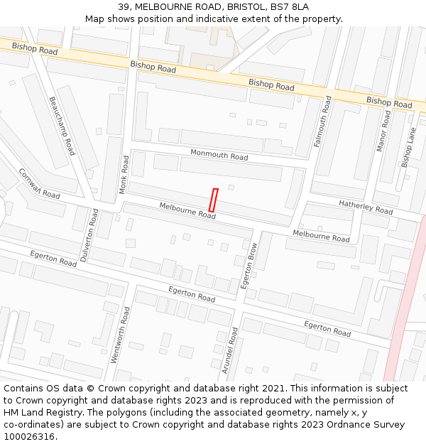 39, MELBOURNE ROAD, BRISTOL, BS7 8LA: Location map and indicative extent of plot