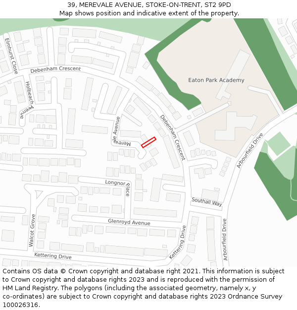 39, MEREVALE AVENUE, STOKE-ON-TRENT, ST2 9PD: Location map and indicative extent of plot