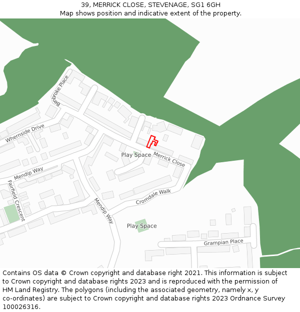 39, MERRICK CLOSE, STEVENAGE, SG1 6GH: Location map and indicative extent of plot