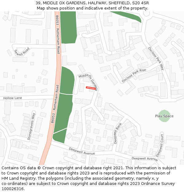 39, MIDDLE OX GARDENS, HALFWAY, SHEFFIELD, S20 4SR: Location map and indicative extent of plot