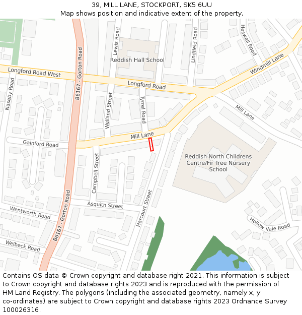 39, MILL LANE, STOCKPORT, SK5 6UU: Location map and indicative extent of plot