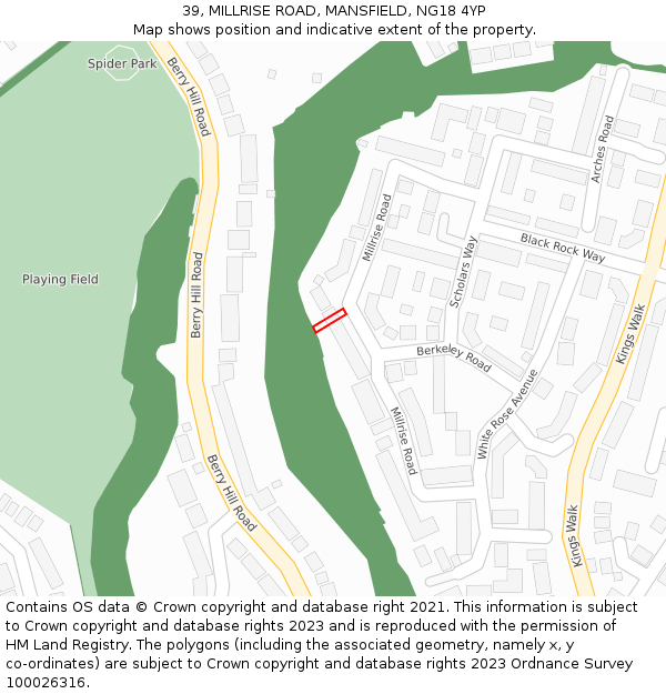39, MILLRISE ROAD, MANSFIELD, NG18 4YP: Location map and indicative extent of plot