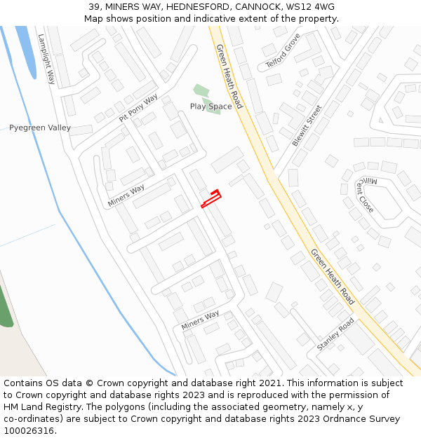 39, MINERS WAY, HEDNESFORD, CANNOCK, WS12 4WG: Location map and indicative extent of plot