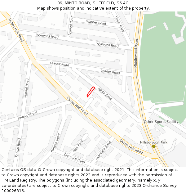 39, MINTO ROAD, SHEFFIELD, S6 4GJ: Location map and indicative extent of plot