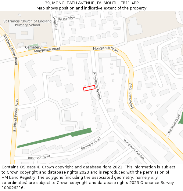 39, MONGLEATH AVENUE, FALMOUTH, TR11 4PP: Location map and indicative extent of plot
