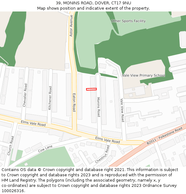 39, MONINS ROAD, DOVER, CT17 9NU: Location map and indicative extent of plot