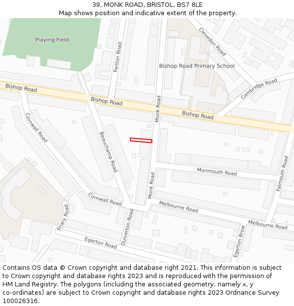39, MONK ROAD, BRISTOL, BS7 8LE: Location map and indicative extent of plot