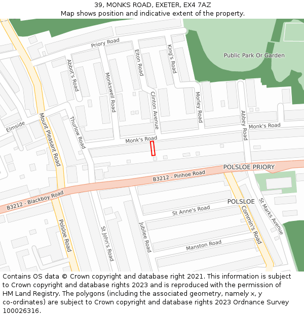 39, MONKS ROAD, EXETER, EX4 7AZ: Location map and indicative extent of plot