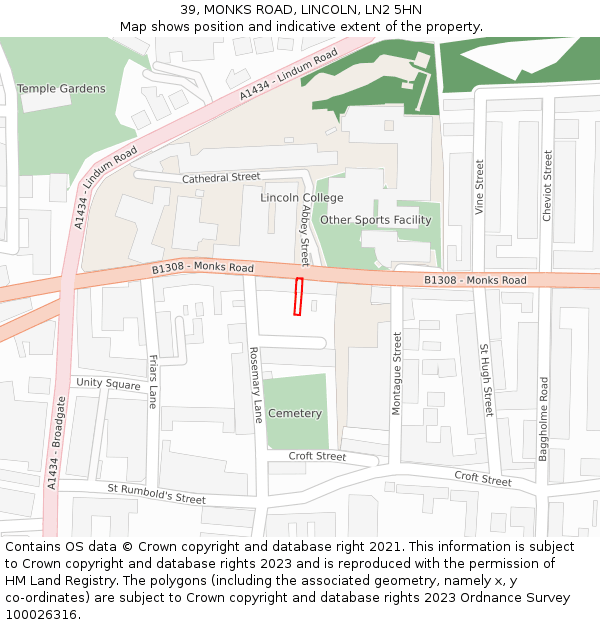 39, MONKS ROAD, LINCOLN, LN2 5HN: Location map and indicative extent of plot