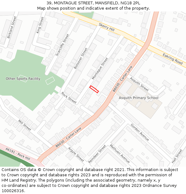 39, MONTAGUE STREET, MANSFIELD, NG18 2PL: Location map and indicative extent of plot