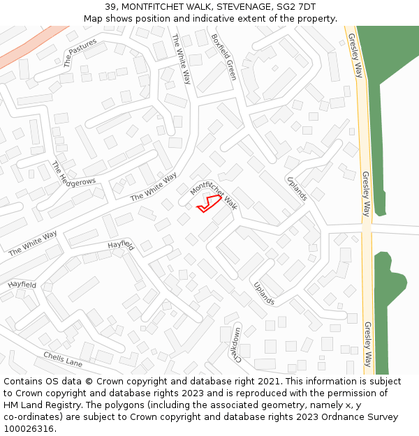 39, MONTFITCHET WALK, STEVENAGE, SG2 7DT: Location map and indicative extent of plot