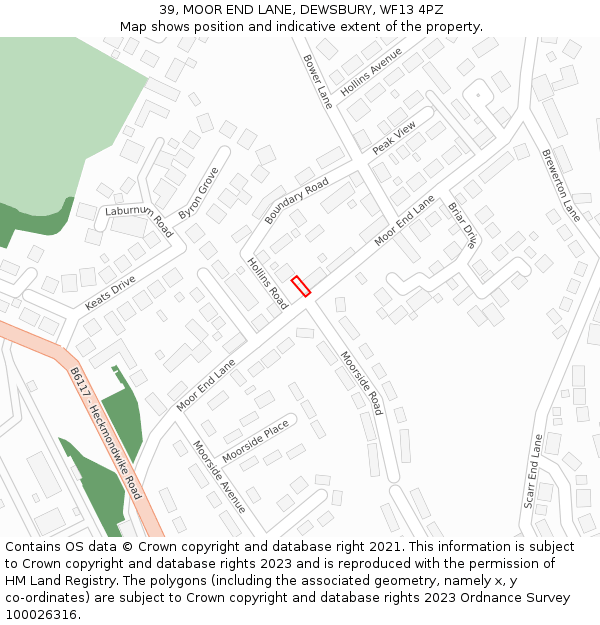 39, MOOR END LANE, DEWSBURY, WF13 4PZ: Location map and indicative extent of plot