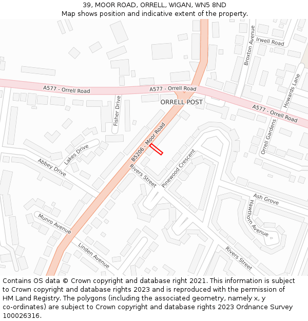 39, MOOR ROAD, ORRELL, WIGAN, WN5 8ND: Location map and indicative extent of plot