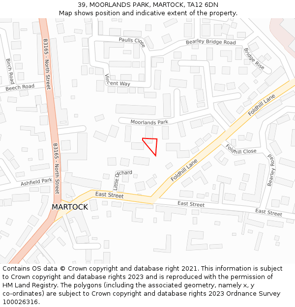 39, MOORLANDS PARK, MARTOCK, TA12 6DN: Location map and indicative extent of plot