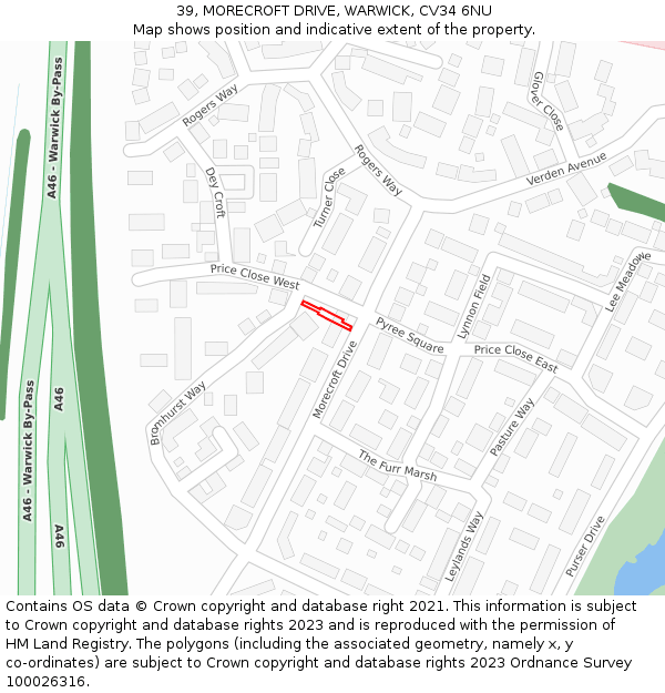 39, MORECROFT DRIVE, WARWICK, CV34 6NU: Location map and indicative extent of plot