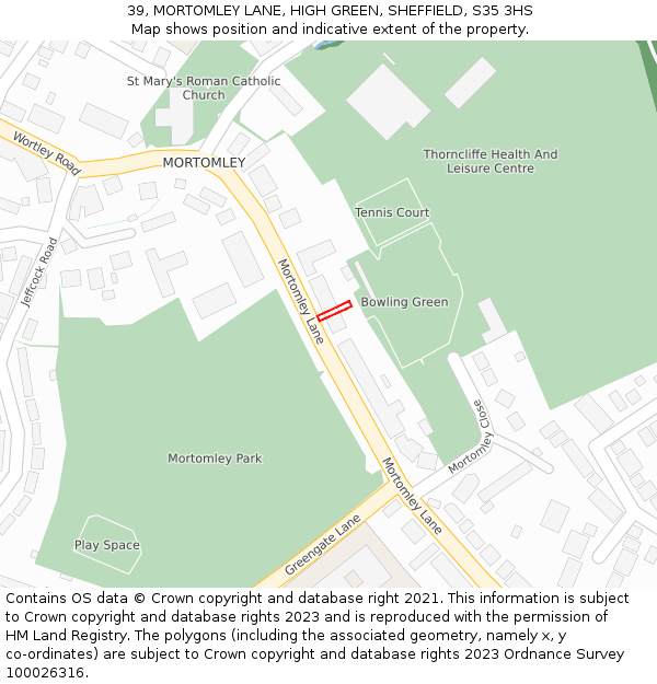 39, MORTOMLEY LANE, HIGH GREEN, SHEFFIELD, S35 3HS: Location map and indicative extent of plot