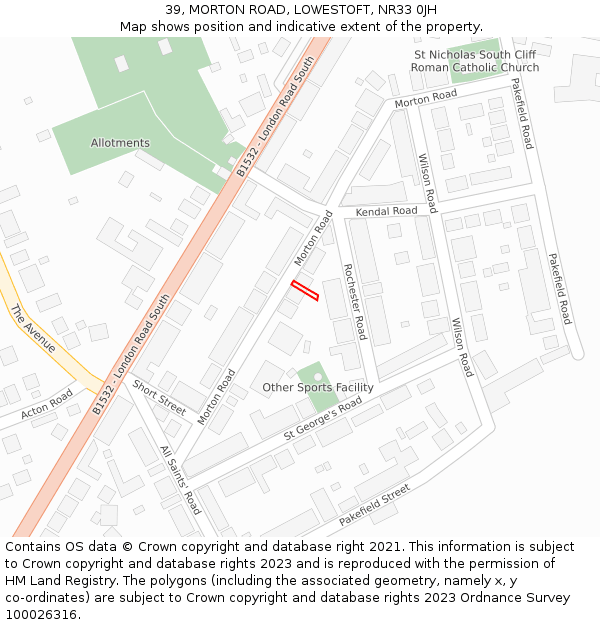 39, MORTON ROAD, LOWESTOFT, NR33 0JH: Location map and indicative extent of plot