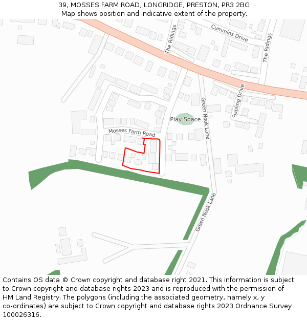 39, MOSSES FARM ROAD, LONGRIDGE, PRESTON, PR3 2BG: Location map and indicative extent of plot