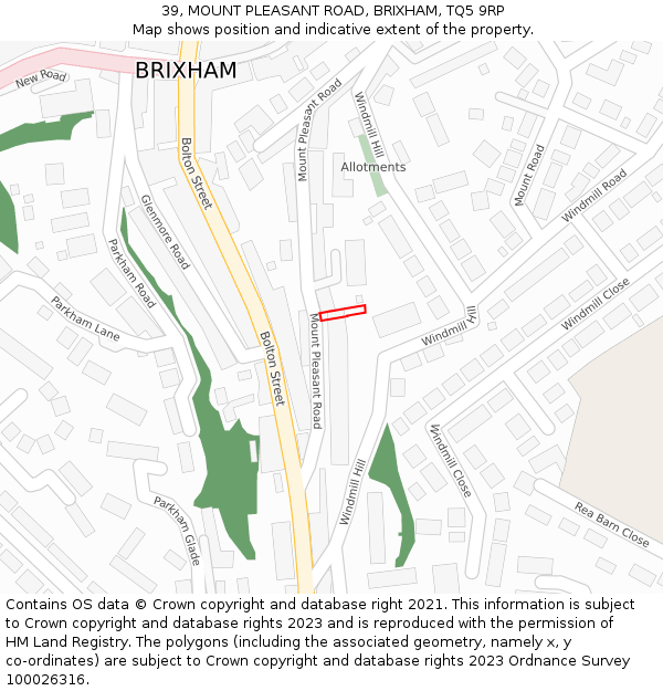 39, MOUNT PLEASANT ROAD, BRIXHAM, TQ5 9RP: Location map and indicative extent of plot
